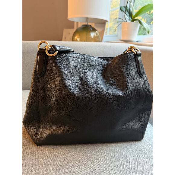 Coach Hallie Black Pebbled Leather Shoulder Bag F80268 - Picture 10 of 16